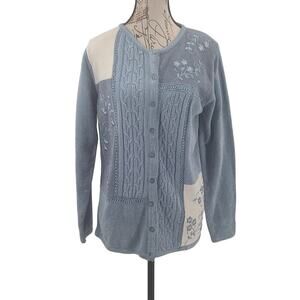 Jenny Vintage embroidered floral cardigan Grandmacore sweater blue Size Medium
